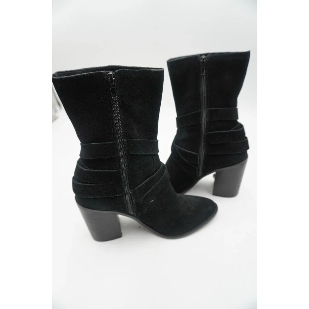 Chelsea & Violet Vicki Black Suede Double Buckle Boots  Block Heel Boots Sz 7.5M